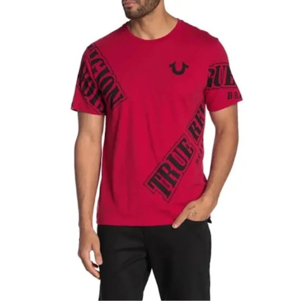 True Religion Men's True Verb Scatter Tee T-Shirt - Ruby Red - Picture 1 of 11
